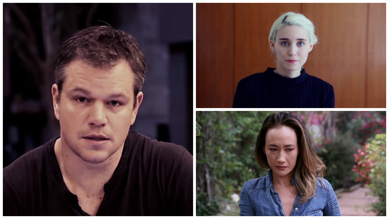 Matt Damon, Rooney Mara e  Maggie Quigley protestam contra morte brutal de cachorros na Ásia. Fotos: Reprodução/Youtube