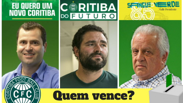 Pedro de Castro (Novo Coritiba), Samir Namur (Coritiba do Futuro) e João Carlos Vialle (Sangue Verde): candidatos à presidência na eleição do Coritiba.