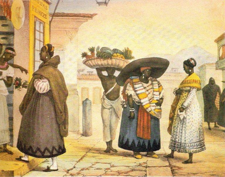 Escravos donos de escravos intrigam historiadores brasileiros "Negras livres vivendo der suas atividades", Jean Baptiste Debret.