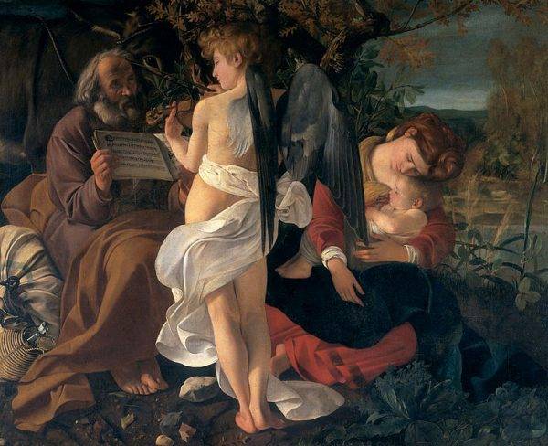 "O repouso na fuga para o Egito". Quadro de Caravaggio que se encontra na Galerai Doria Pamphilj em Roma