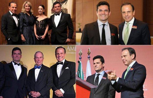 O juiz federal Sergio Moro em eventos com o tucano tucano João Doria, pré-candidato ao governo de São Paulo pelo PSDB. Fotos: Divulgação Grupo Lide e reprodução de redes sociais.