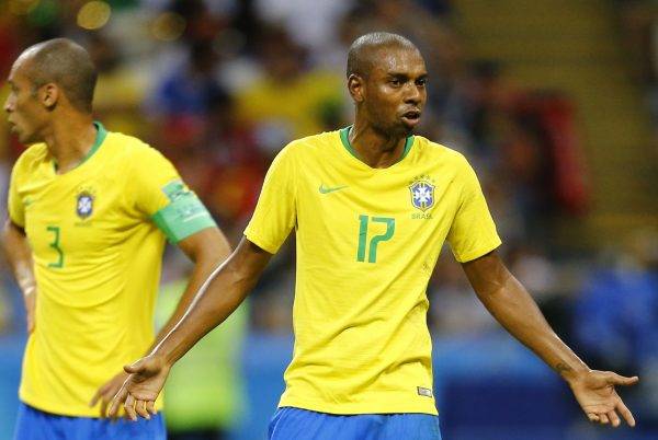 O volante Fernandinho durante as quartas de final contra a Bélgica. Crédito: Jonathan Campos - enviado especial/Gazeta do Povo