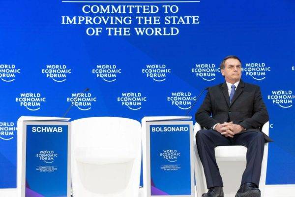 Jair Bolsonaro, presidente do Brasil durante seu discurso na Reunião Anual de 2019 do Fórum Econômico Mundial em Davos, 22 de janeiro de 2018. Foto: Christian Clavadetscher