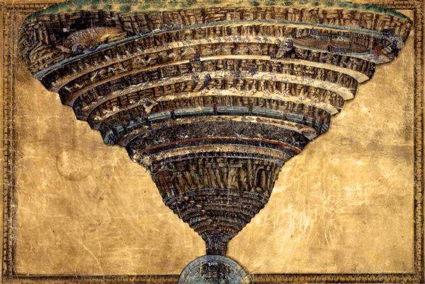 "O mapa do inferno", de Sandro Botticelli. Ilustração da Divina Comédia, de Dante Alighieri
